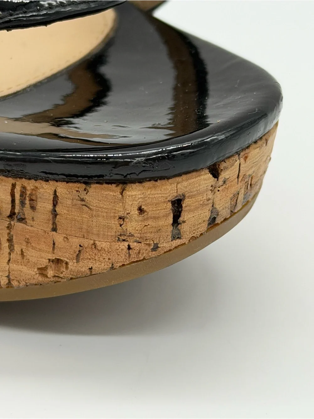 Prada Patent Leather Cork Platform Wedge Sandals